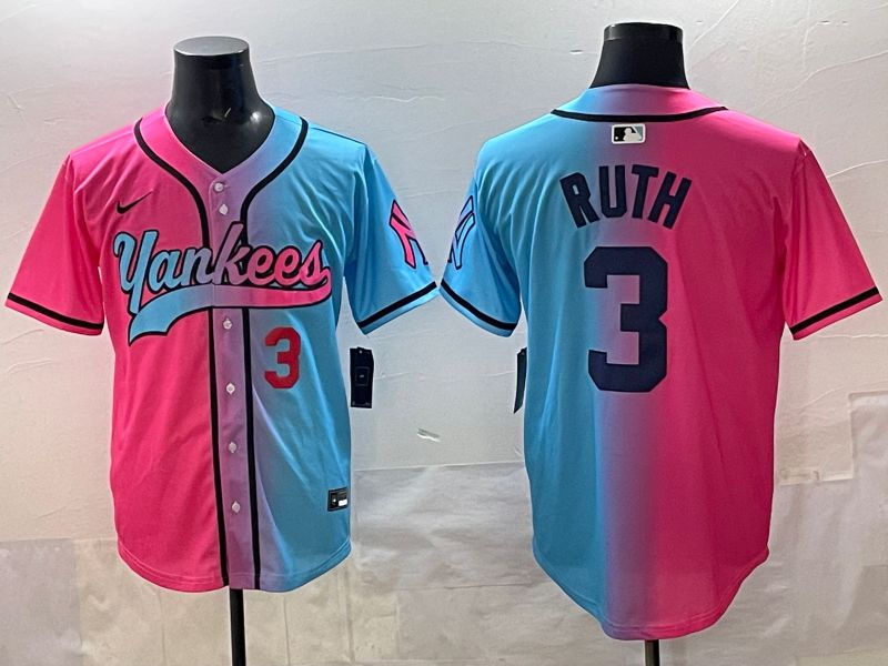 Men New York Yankees 3 Ruth Blue pink Game 2025 Nike MLB Jersey style 003